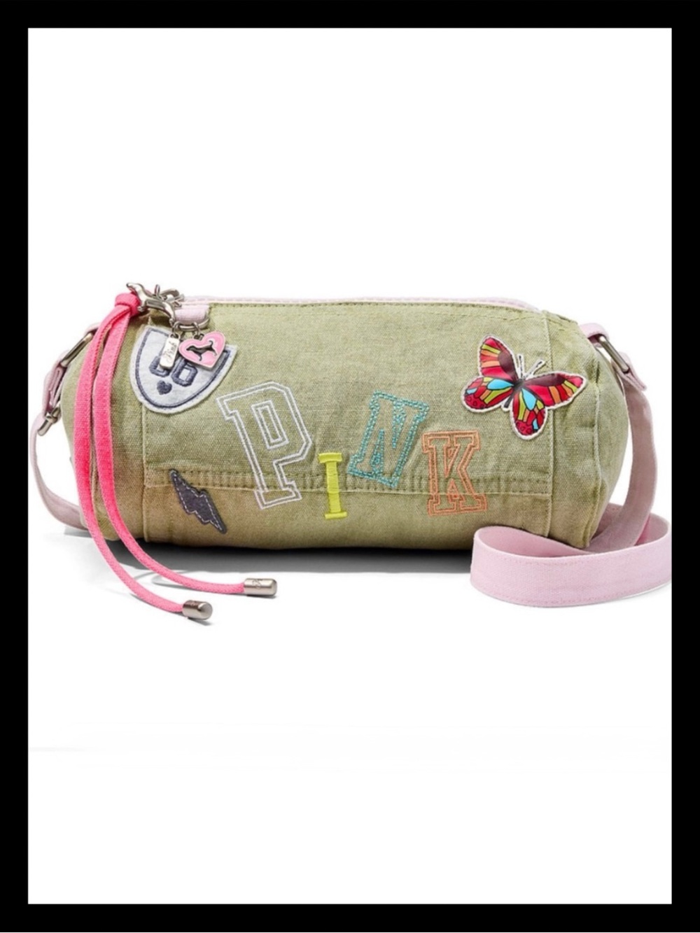 💕ⓅⒾⓃⓀ ⓋⓈ Seaglass Heritage Patch Canvas Rolled Duffle Shoulder Bag✨NWT✨💕
